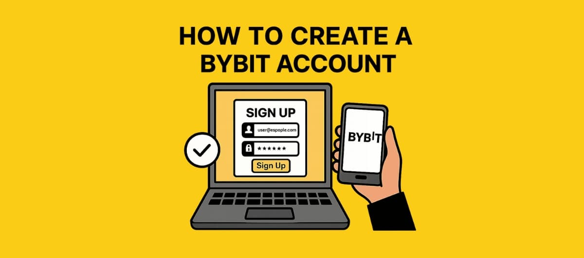 Illustration of creating a Bybit account on laptop and phone